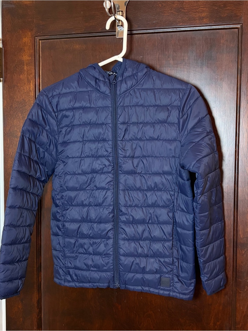 Gap Kids Puffer Jacket XL Blue Lightweight Hood Full Zip Coat Packable Quilted